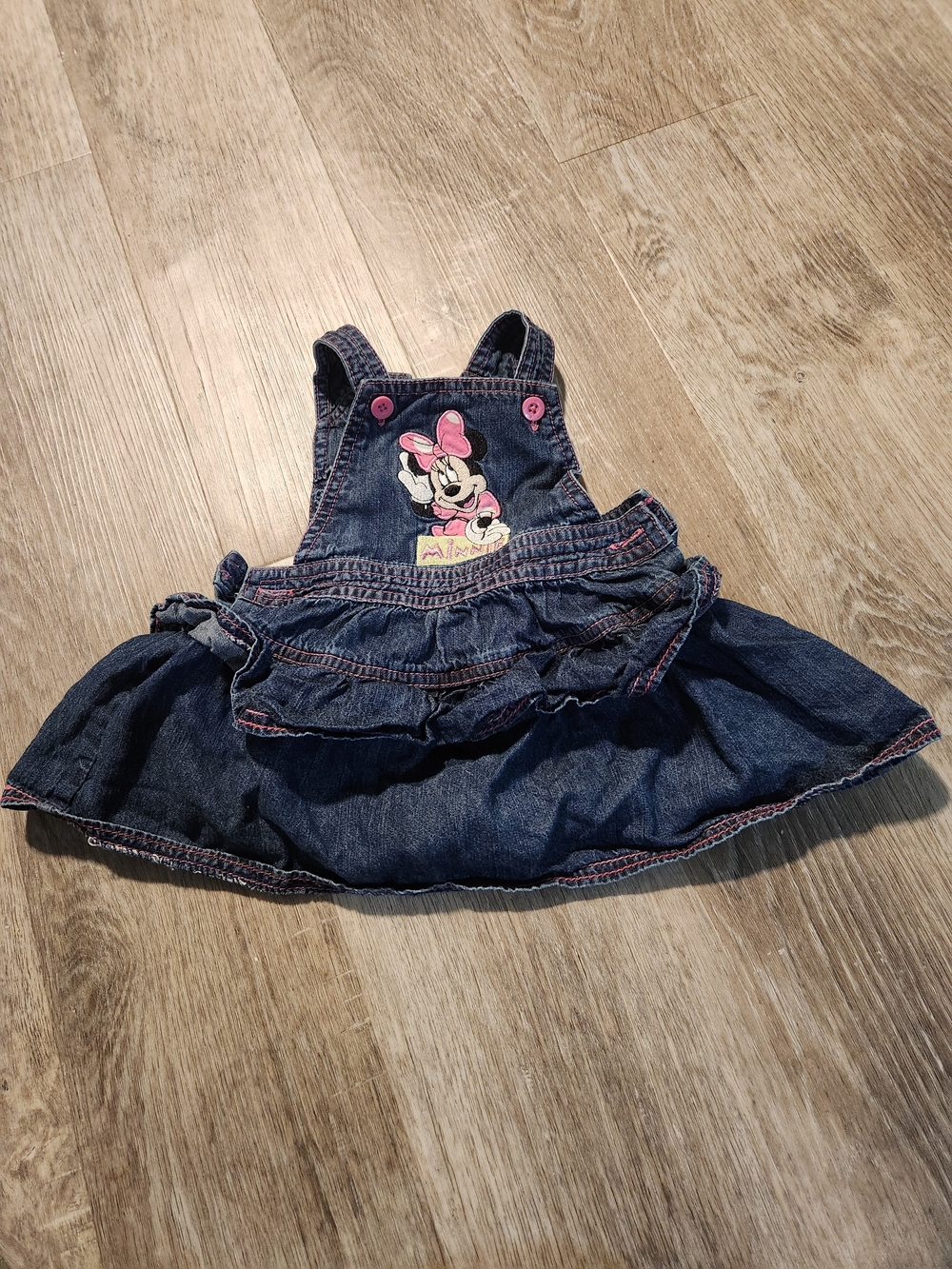 Denim Minnie Mouse Skirt Overalls with Pink Details